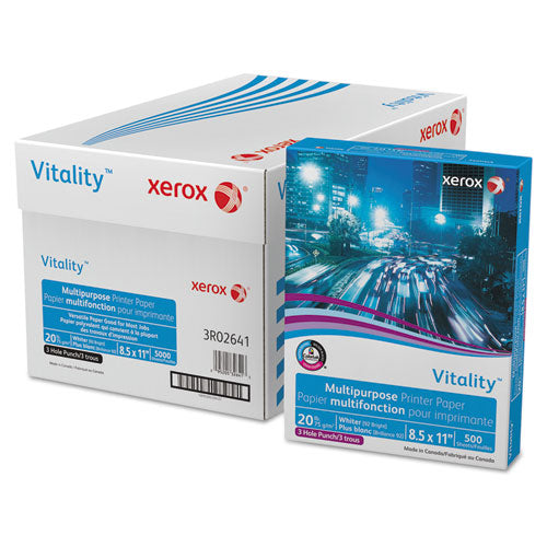 Vitality Multipurpose Print Paper, 92 Bright, 3-Hole, 20 lb Bond Weight, 8.5 x 11, 500 Sheets/Ream, 10 Reams/Carton