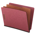 Red Pressboard End Tab Classification Folders, 2" Expansion, 2 Dividers, 6 Fasteners, Letter Size, Red Exterior, 10/Box