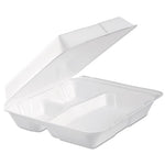 Foam Hinged Lid Container, 3-Compartment, 9.3 x 9.5 x 3, White, 100/Bag, 2 Bag/Carton