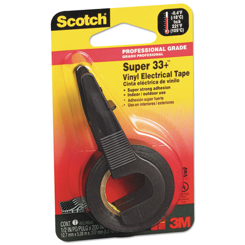 Super 33+ Vinyl Electrical Tape with Dispenser, 1" Core, 0.5" x 5.5 yds, Black