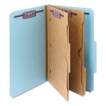 6-Section Pressboard Top Tab Pocket Classification Folders, 6 SafeSHIELD Fasteners, 2 Dividers, Legal Size, Blue, 10/Box