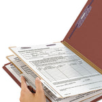 Pressboard Classification Folders, Six SafeSHIELD Fasteners, 1/3-Cut Tabs, 2 Dividers, Letter Size, Red, 10/Box