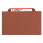 Pressboard Classification Folders, Six SafeSHIELD Fasteners, 2/5-Cut Tabs, 2 Dividers, Legal Size, Red, 10/Box