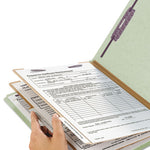 Pressboard Classification Folders, Six SafeSHIELD Fasteners, 2/5-Cut Tabs, 2 Dividers, Letter Size, Gray-Green, 10/Box