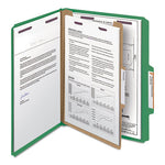 Four-Section Pressboard Top Tab Classification Folders, Four SafeSHIELD Fasteners, 1 Divider, Letter Size, Green, 10/Box