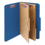 6-Section Pressboard Top Tab Pocket Classification Folders, 6 SafeSHIELD Fasteners, 2 Dividers, Legal Size, Dark Blue, 10/Box