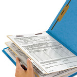 Top Tab Classification Folders, Six SafeSHIELD Fasteners, 2" Expansion, 2 Dividers, Letter Size, Blue Exterior, 10/Box