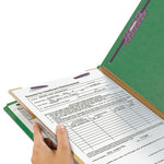 Four-Section Pressboard Top Tab Classification Folders, Four SafeSHIELD Fasteners, 1 Divider, Legal Size, Green, 10/Box