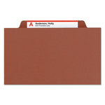 Recycled Pressboard Classification Folders, 2" Expansion, 1 Divider, 4 Fasteners, Letter Size, Red Exterior, 10/Box