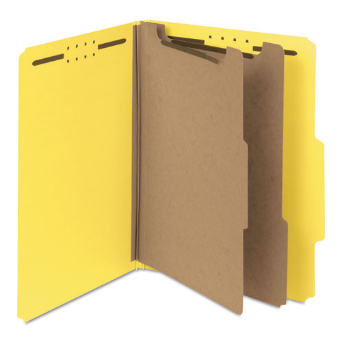 Recycled Pressboard Classification Folders, 2" Expansion, 2 Dividers, 6 Fasteners, Letter Size, Yellow Exterior, 10/Box