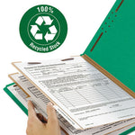 Recycled Pressboard Classification Folders, 2" Expansion, 2 Dividers, 6 Fasteners, Letter Size, Green Exterior, 10/Box