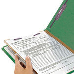 Four-Section Pressboard Top Tab Classification Folders, Four SafeSHIELD Fasteners, 1 Divider, Letter Size, Green, 10/Box