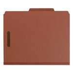 Recycled Pressboard Classification Folders, 3" Expansion, 3 Dividers, 8 Fasteners, Letter Size, Red Exterior, 10/Box