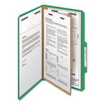 Four-Section Pressboard Top Tab Classification Folders, Four SafeSHIELD Fasteners, 1 Divider, Legal Size, Green, 10/Box