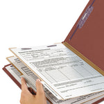 Pressboard Classification Folders, Six SafeSHIELD Fasteners, 2/5-Cut Tabs, 2 Dividers, Legal Size, Red, 10/Box