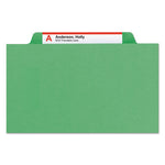 Top Tab Classification Folders, Six SafeSHIELD Fasteners, 2" Expansion, 2 Dividers, Letter Size, Green Exterior, 10/Box