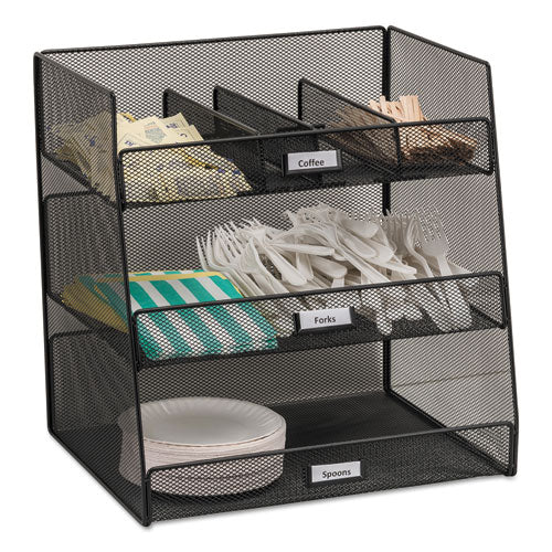 Onyx Breakroom Organizers, 3 Compartments,14.63 x 11.75 x 15, Steel Mesh, Black