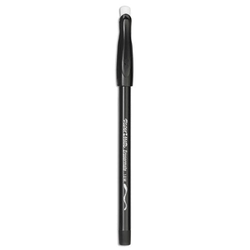 Eraser Mate Ballpoint Pen, Stick, Medium 1 mm, Black Ink, Black Barrel, Dozen