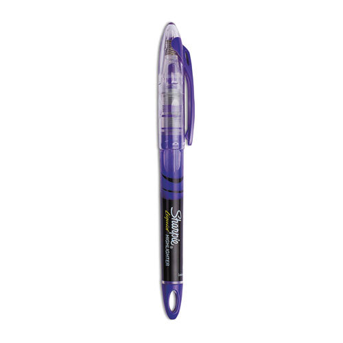 Liquid Pen Style Highlighters, Fluorescent Purple Ink, Chisel Tip, Purple/Black/Clear Barrel, Dozen