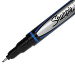 Water-Resistant Ink Porous Point Pen, Stick, Fine 0.4 mm, Blue Ink, Black/Blue Barrel, Dozen