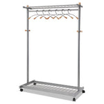 Garment Racks, Two-Sided, 2-Shelf Coat Rack, 6 Hanger/6 Hook, 44.8w x 21.67d x 70.8h, Silver/Wood