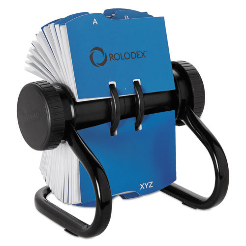 Open Rotary Business Card File with 24 Guides, Holds 400 2.63 x 4 Cards, 6.5 x 5.61 x 5.08, Metal, Black