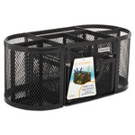 Mesh Oval Pencil Cup Organizer, 4 Compartments, Steel, 9.38 x 4.5 x 4, Black