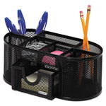 Mesh Oval Pencil Cup Organizer, 4 Compartments, Steel, 9.38 x 4.5 x 4, Black