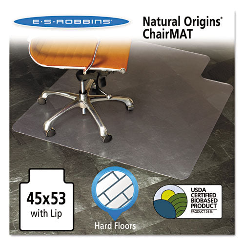 Natural Origins Chair Mat with Lip For Hard Floors, 45 x 53, Clear