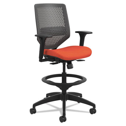 Solve Series ReActiv Back Task Stool, Supports 300 lb, 23" to 33" Seat Height, Bittersweet Seat, Charcoal Back, Black Base