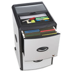 Mobile Filing Cabinet with Metal Siding and Top-Drawer Organizer Tray, 2 Letter File Drawers, Silver/Black, 19" x 15" x 23"