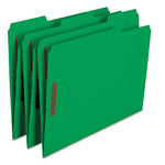 Top Tab Colored Fastener Folders, 0.75" Expansion, 2 Fasteners, Letter Size, Green Exterior, 50/Box