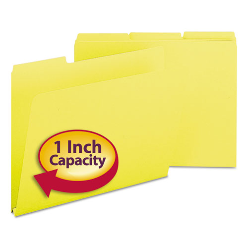 Expanding Recycled Heavy Pressboard Folders, 1/3-Cut Tabs: Assorted, Letter Size, 1" Expansion, Yellow, 25/Box