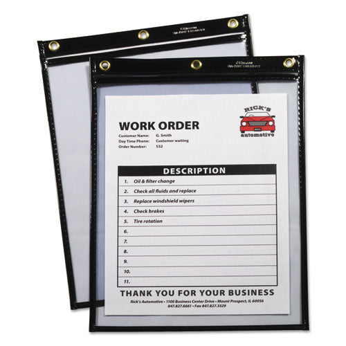 Heavy-Duty Super Heavyweight Plus Stitched Shop Ticket Holders, Clear/Black, 9 x 12, 15/Box