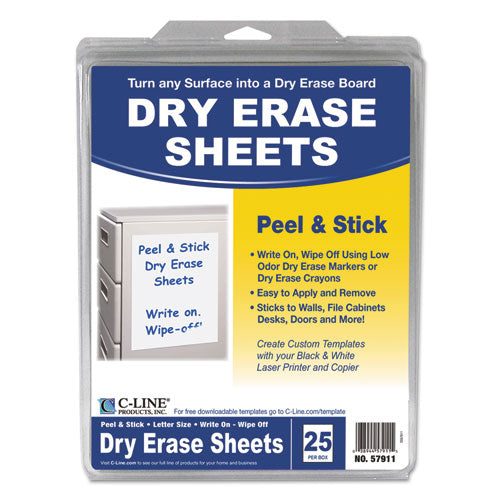 Self-Stick Dry Erase Sheets, 8.5 x 11, White Surface, 25/Box