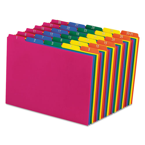 Poly Top Tab File Guides, 1/5-Cut Top Tab, 1 to 30-31, 8.5 x 11, Assorted Colors, 31/Set