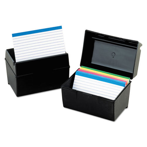 Plastic Index Card File, Holds 500 5 x 8 Cards, 8.63 x 6.38 x 6, Black