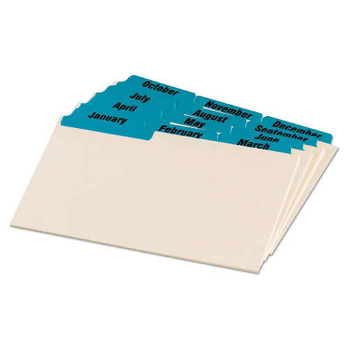 Manila Index Card Guides with Laminated Tabs, 1/3-Cut Top Tab, January to December, 4 x 6, Manila, 12/Set