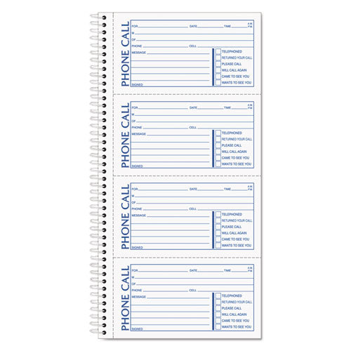 Spiralbound Message Book, Two-Part Carbonless, 5 x 2.75, 4 Forms/Sheet, 200 Forms Total