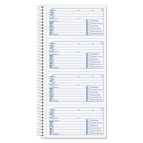 Second Nature Phone Call Book, Two-Part Carbonless, 5 x 2.75, 4 Forms/Sheet, 400 Forms Total