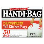 Drawstring Kitchen Bags, 13 gal, 0.6 mil, 24" x 27.38", White, 50/Box