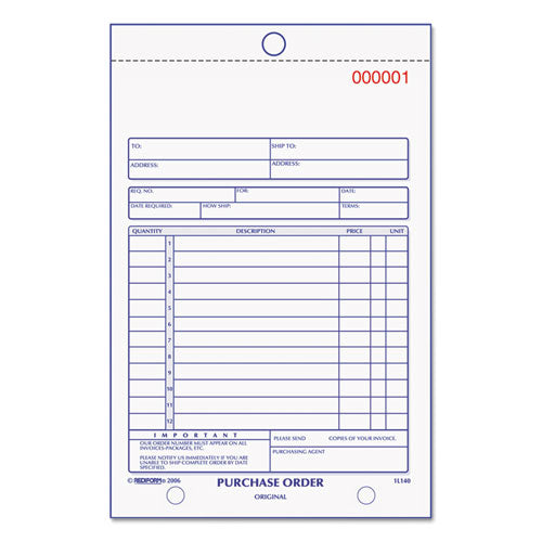 Purchase Order Book, 12 Lines, Two-Part Carbonless, 5.5 x 7.88, 50 Forms Total