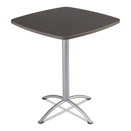 iLand Bistro-Height Table with Contoured Edges, Square, 36" x 36" x 42", Gray Walnut Top, Silver Base