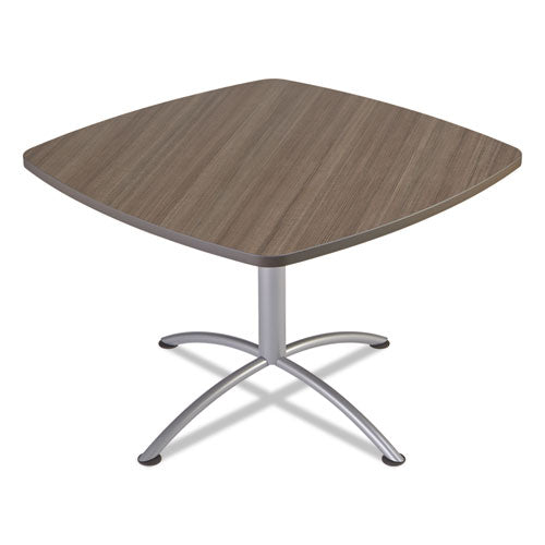 iLand Cafe-Height Table with Contoured Edges, Square, 42" x 42" x 29", Natural Teak Top, Silver Base