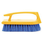Iron-Shaped Handle Scrub Brush, Blue Polypropylene Bristles, 6" Brush, 6" Yellow Plastic Handle