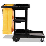 Multi-Shelf Cleaning Cart, Plastic, 4 Shelves, 1 Bin, 20" x 45" x 38.25", Black