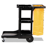 Multi-Shelf Cleaning Cart, Plastic, 4 Shelves, 1 Bin, 20" x 45" x 38.25", Black