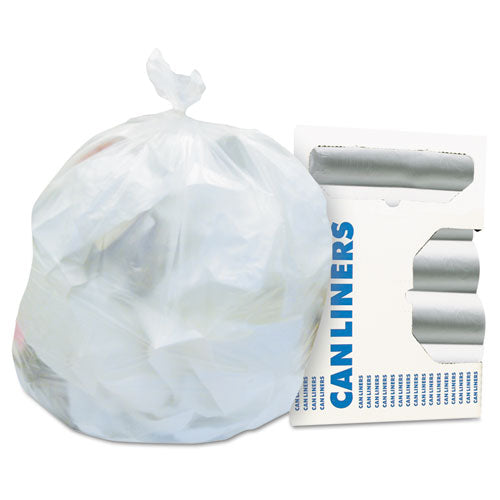 High-Density Waste Can Liners, 10 gal, 8 mic, 24" x 24", Natural, 50 Bags/Roll, 20 Rolls/Carton