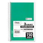 Spiral Notebook, 3-Subject, Medium/College Rule, Randomly Assorted Cover Color, (150) 9.5 x 5.5 Sheets