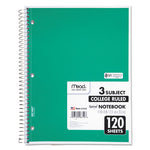 Spiral Notebook, 3-Subject, Medium/College Rule, Randomly Assorted Cover Color, (120) 11 x 8 Sheets